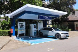 An electric car charging station in Yogyakarta, Indonesia